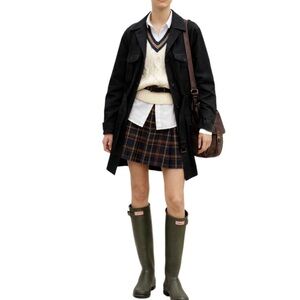 ZARA Black Belted Trench Coat Linen Blend Preppy Classic scandi girl Size XS/S